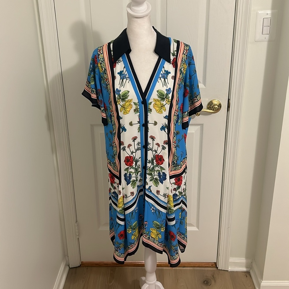 Alice + Olivia Conner Floral Scarf Handkerchief Floral Shirt Dress Size Medium - Picture 8 of 15